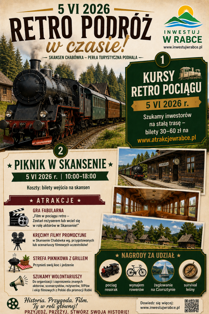 Rabka Zdrój - Piknik w skansenie Chabówka i kursy retro pociągu do Zarytego