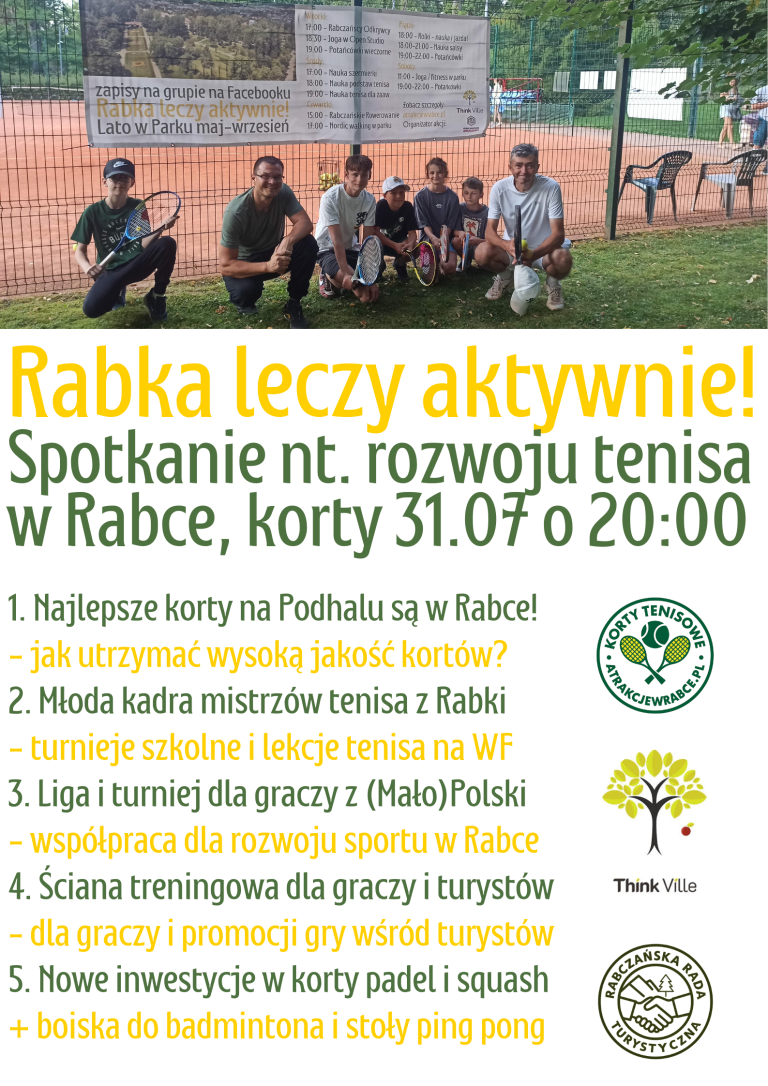 Rabka leczy aktywnie - Spotkanie nt. rozwoju tenisa i inwestycji w Rabce 31.07.2026 - Park Zdrojowy